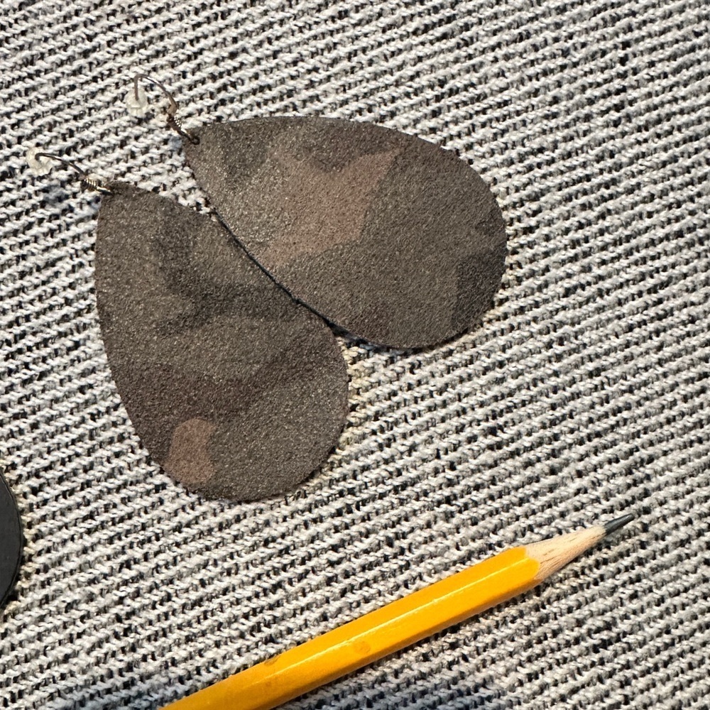 Nickel and Suede Leather Camouflage Teardrop Earrings